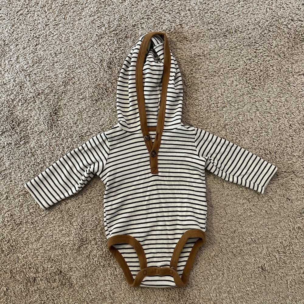 Carters 3 month striped ribbed waffle thermal hooded onesie jumpsuit for boys